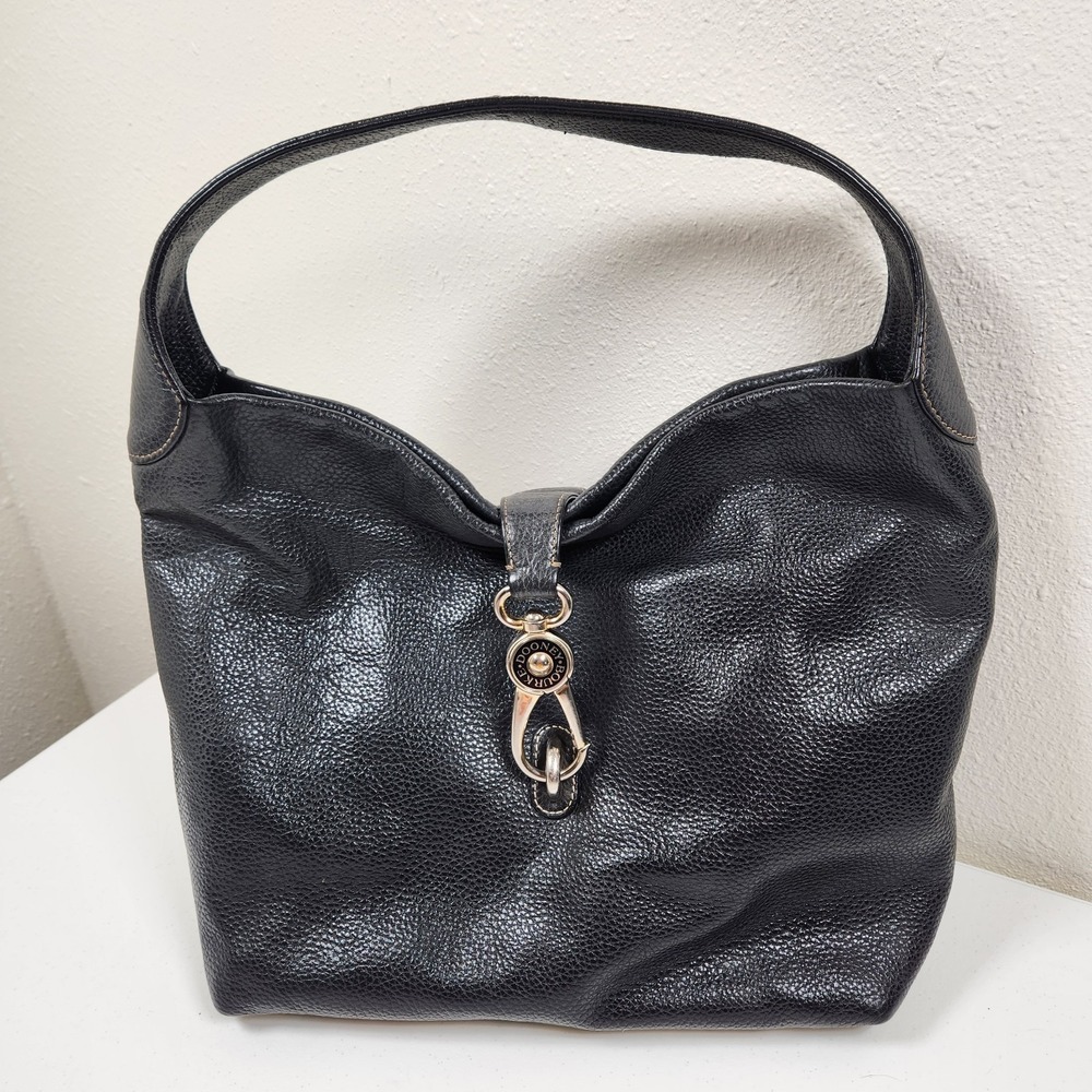 VINTAGE Black Leather Dooney & Bourke 2L740 Logo Lock Hobo Shoulder Bag